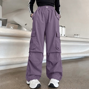 女童工装裤秋冬儿童加绒裤子女大童阔腿裤秋季加厚女孩运动裤冬装