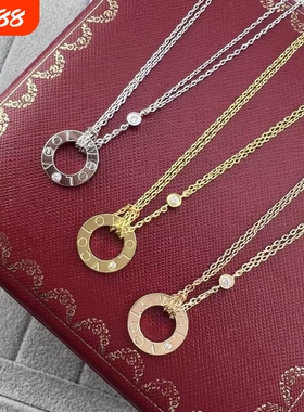 高版卡卡LOVE系列钉子满钻大饼项链高级轻奢满天星双环男女锁骨链