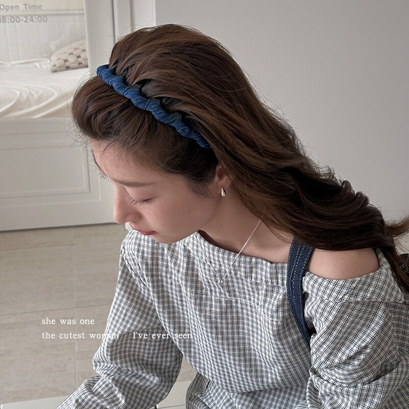 牛仔布艺缠绕齿梳发箍女2025新款高颅顶头箍洗脸发卡百搭压发头饰