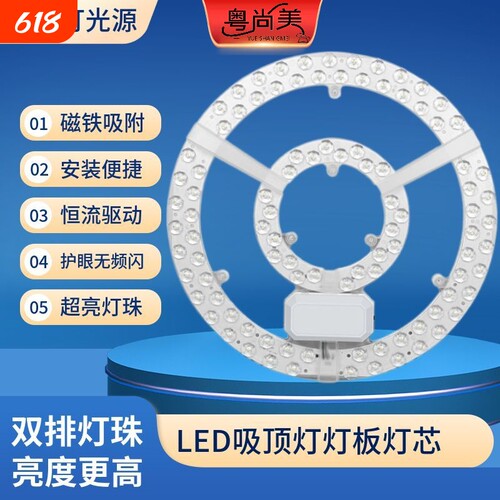 【双排珠灯板】led节能灯板灯芯吸顶灯替换光源磁铁吸附免打孔