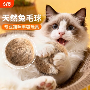 天然兔毛球猫玩具猫薄容玩具小猫逗猫棒猫咪自嗨解闷神器虫瘿羽毛