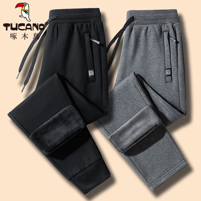 啄木鸟秋冬休闲裤子男款纯棉加绒运动长裤灰色卫裤春秋款2024新款