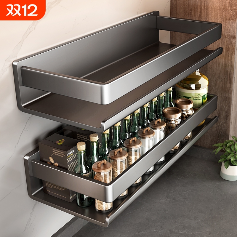厨房调料置物架免打孔壁挂式墙上多功能不锈钢调味料收纳架子浴室