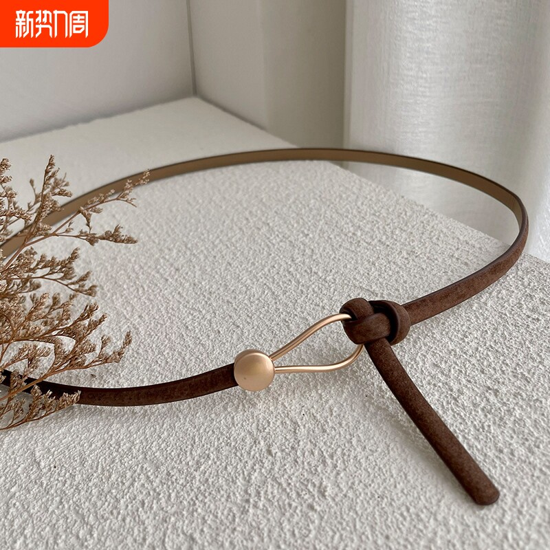 无孔真皮细腰带女夏时尚西装装饰配连衣裙子衬衫收腰链裤带小皮带
