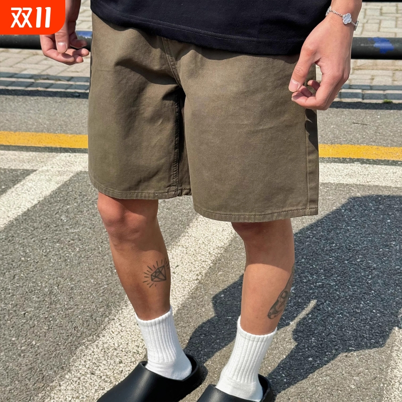 美式复古户外休闲直筒显瘦夏季五分裤男女cleanfit牛仔短裤黑色