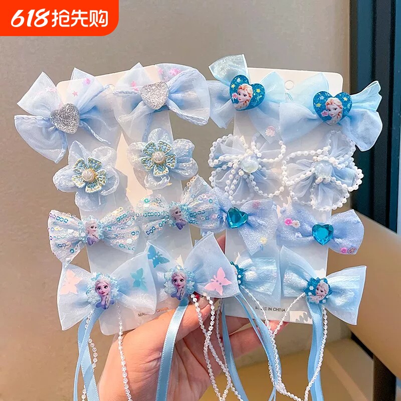 儿童爱莎公主刘海发夹女宝宝前额头饰夹子女孩蝴蝶结飘带发夹发饰