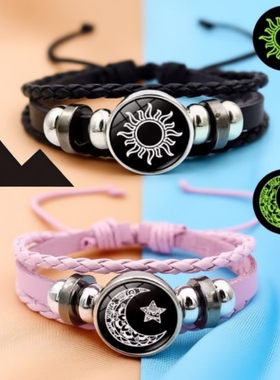 日月恋人二人闺蜜手链可夜光创意百搭高颜值手环送男女情侣手饰