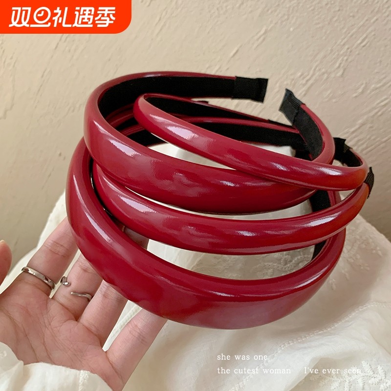 显白港风复古安可拉红色发箍女款洋气新年发卡高颅顶过年洗脸头箍