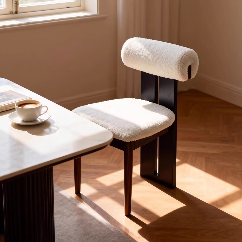 法式复古实木餐椅意式轻奢餐厅椅子化妆椅软包凳子河马木头吧台