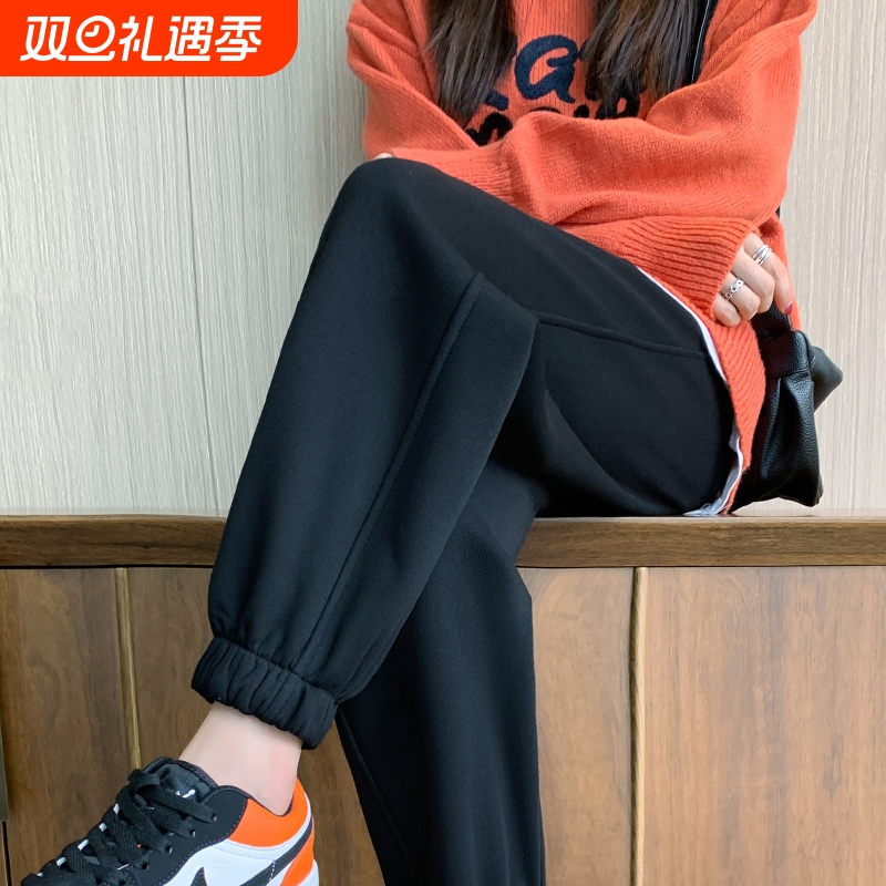 黑色裤子女秋冬2024新款宽松束脚显瘦运动裤休闲加绒卫裤女春秋潮