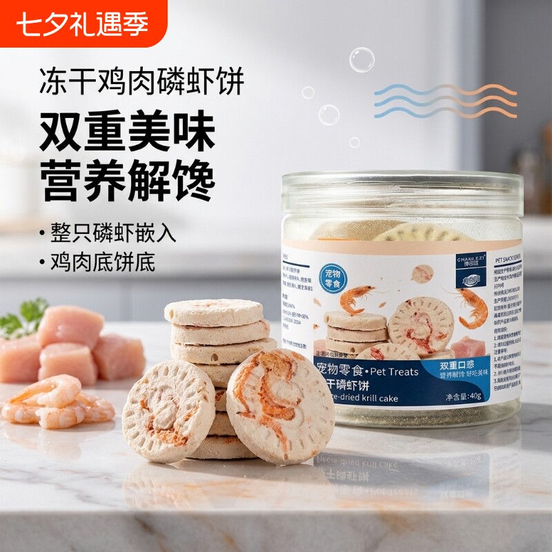 宠物零食鸡肉磷虾饼冻干营养健康高蛋白猫咪狗狗零食奖励罐装批发