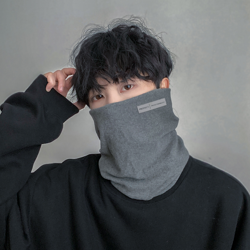 围脖男款冬季保暖脖套男士护颈围巾加厚防寒黑色灰色加长护耳软糯