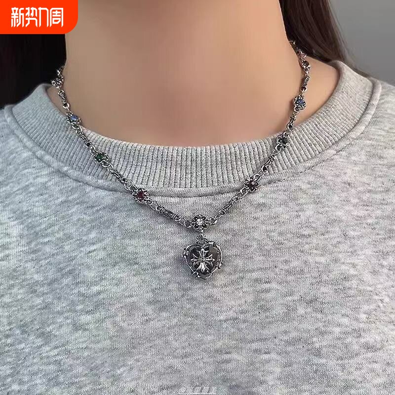 vintage高级感爱心克罗锁骨链小众设计秋冬毛衣链长款甜酷风项