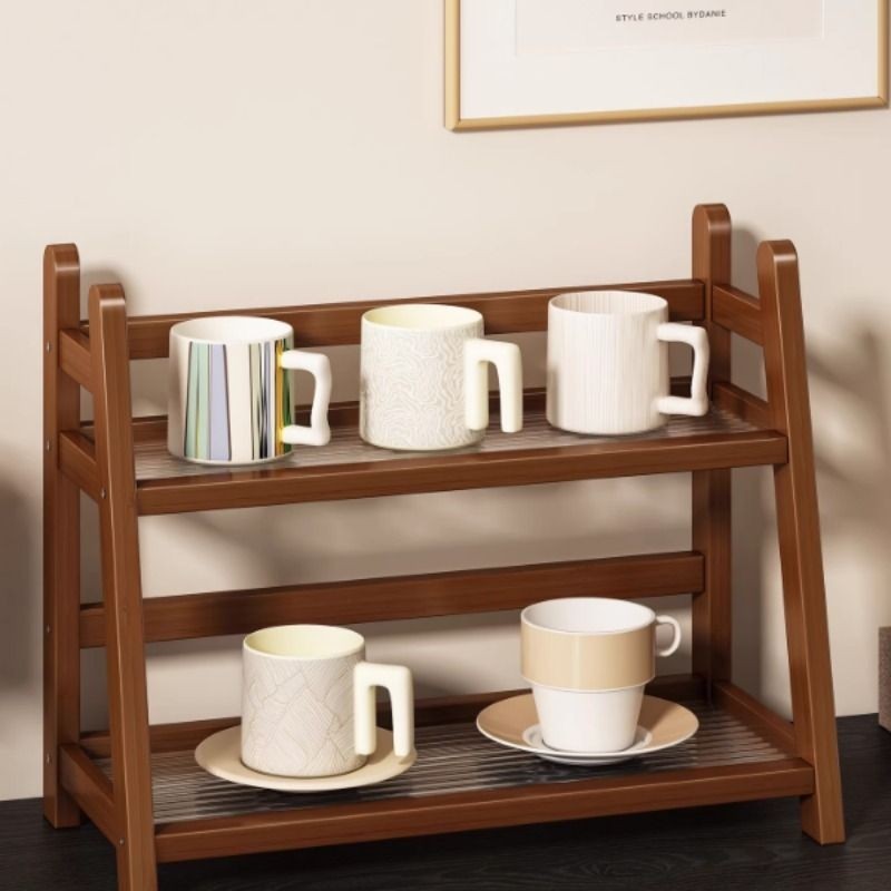 中古风置物架餐边柜台面茶杯水杯咖啡杯茶具收纳架客厅桌面放杯架