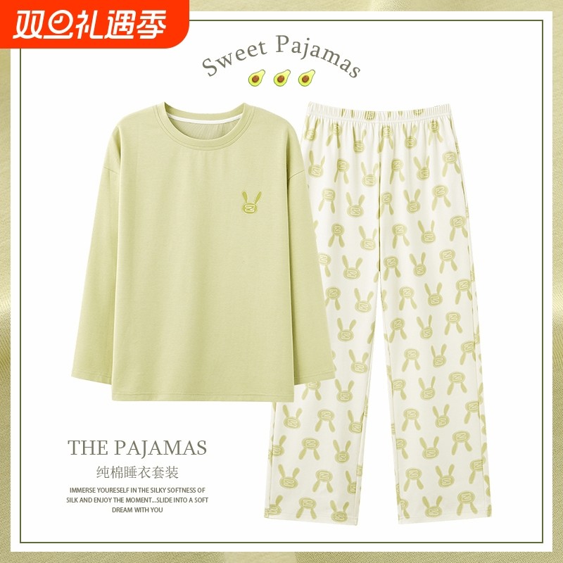 纯棉睡衣女款春秋款2025新款长袖可爱女士秋冬季可外穿家居服套装