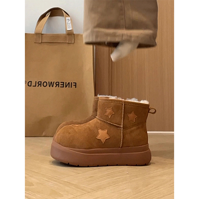 雪地靴女款2025新款冬季加绒加厚大头面包鞋保暖短靴厚底雪地棉鞋