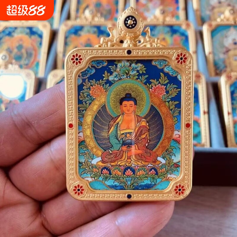 龙五爷唐卡吊坠正品文殊菩萨手绘饰品双面立体十二生肖项链