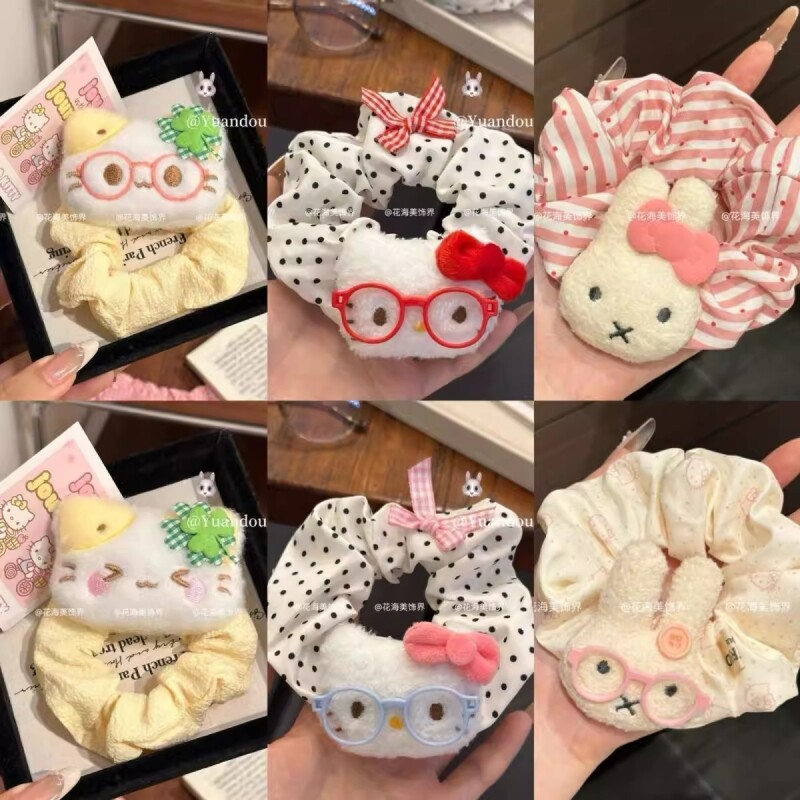 豹纹蝴蝶结kitty波点大肠发圈女可爱发饰低马尾发绳韩系米菲兔