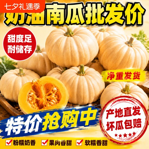 今鲜到新鲜奶油南瓜现摘粉糯香甜农家老南瓜宝宝辅食粗粮整箱批发