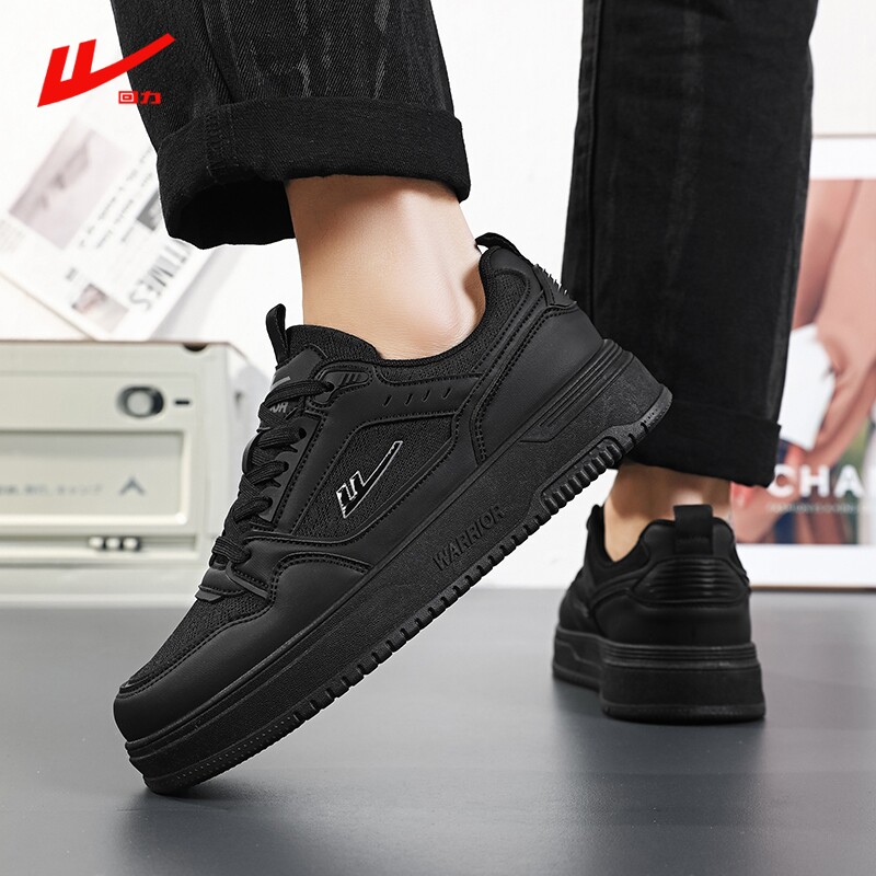 回力女鞋夏季透气网面黑色耐脏板鞋舒适上班防滑防水黑鞋平底圆头