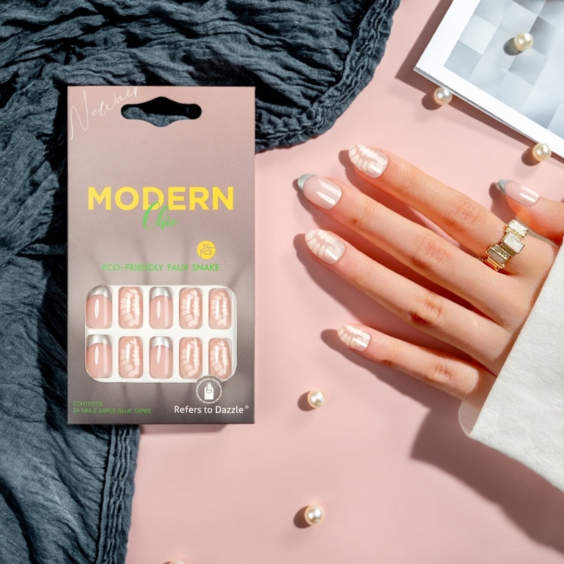 欧美经典圆头穿戴甲法式豹纹简约