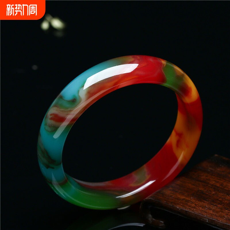 高级感中国风正品琉璃仿新疆鸡血玉和田玉石手镯金丝玉玉镯子