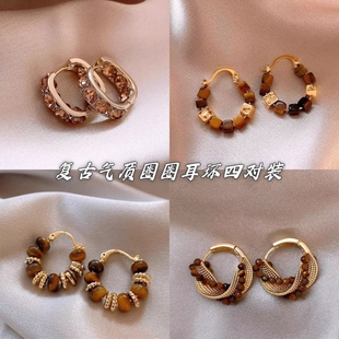 茶色锆石U型圈圈耳扣耳环女秋冬耳钉高级感耳饰的耳圈气质复古