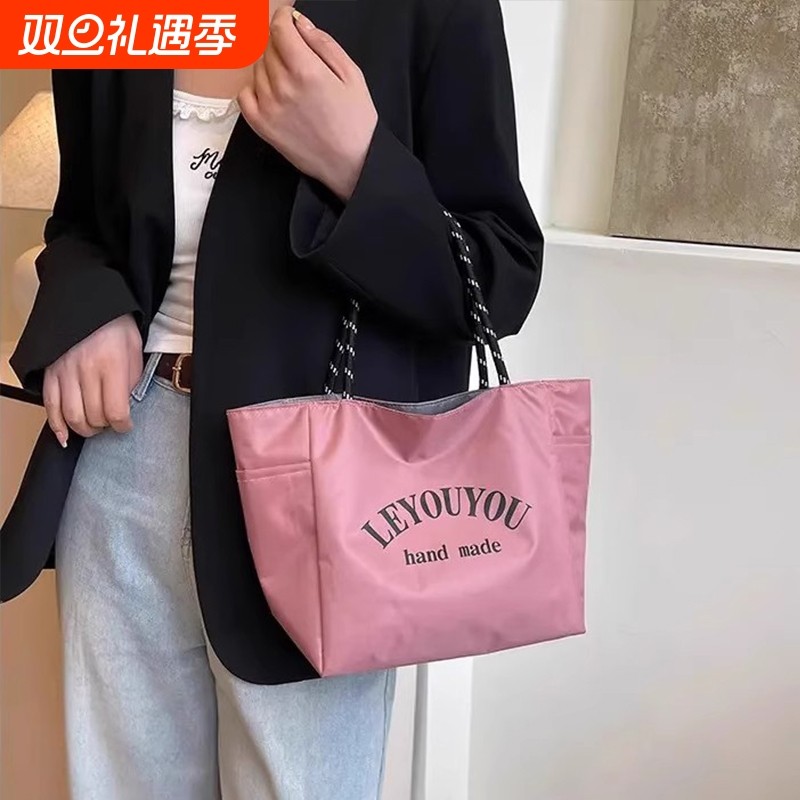多巴胺纯色防水布手提袋饭盒包上班通勤便携手提包外出百搭妈咪包