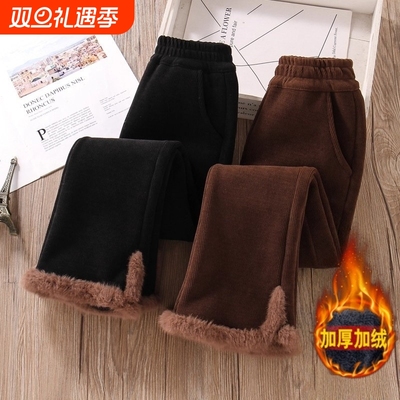 女童加绒裤子冬季保暖加厚洋气一条过冬灯芯绒儿童喇叭裤外穿微喇