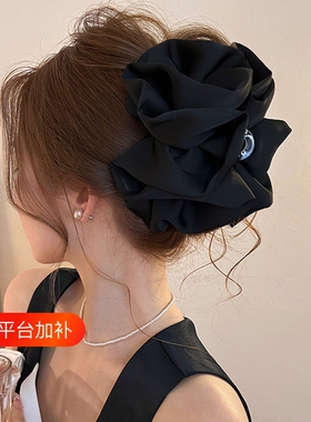 缎面云朵抓夹发夹女后脑勺高级感大号鲨鱼夹2026新款头饰饱满黑色