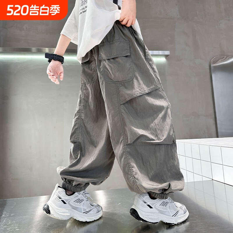 男童夏薄款裤子工装裤2025新款中大童速干防蚊裤炸街痞帅束脚裤子