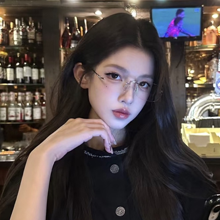 素颜金丝无框眼镜近视女度数可配高级感无边框纯欲防蓝光银色镜框