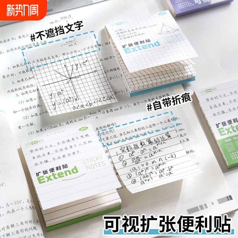 可撕任意贴扩张便利贴透明不遮挡可折叠考研学生用可撕有粘性便签贴纸