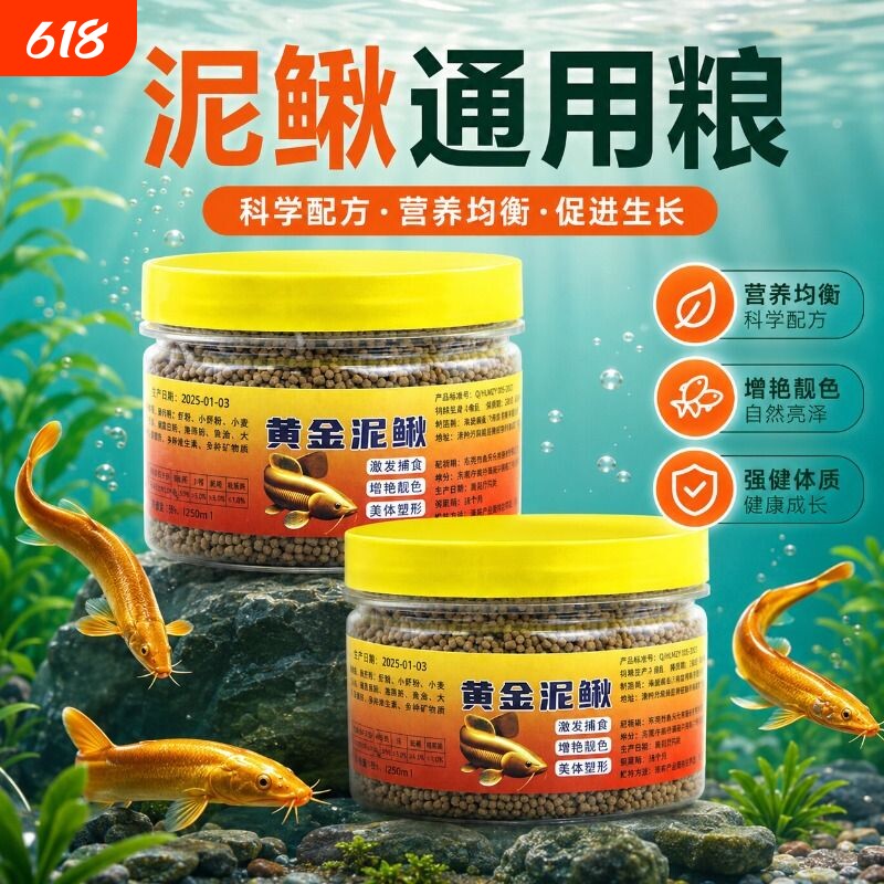 黄金鳅专用饲料观赏泥鳅黄鳝小金龙小粒上浮型鱼食高蛋白发色鱼粮