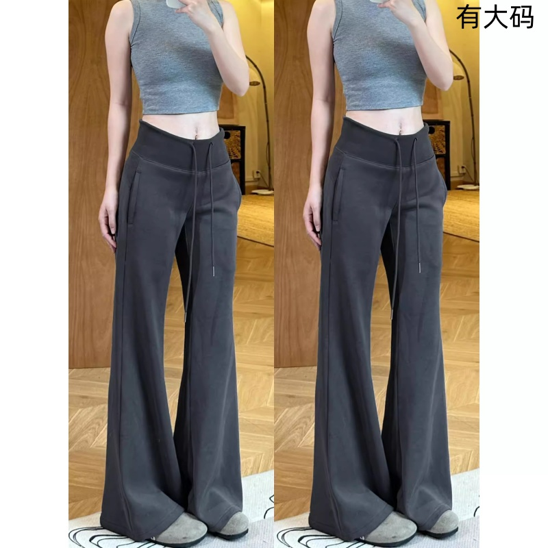 辣妹美式微喇裤女秋2025新款休闲显瘦马蹄运动加绒喇叭裤深灰色