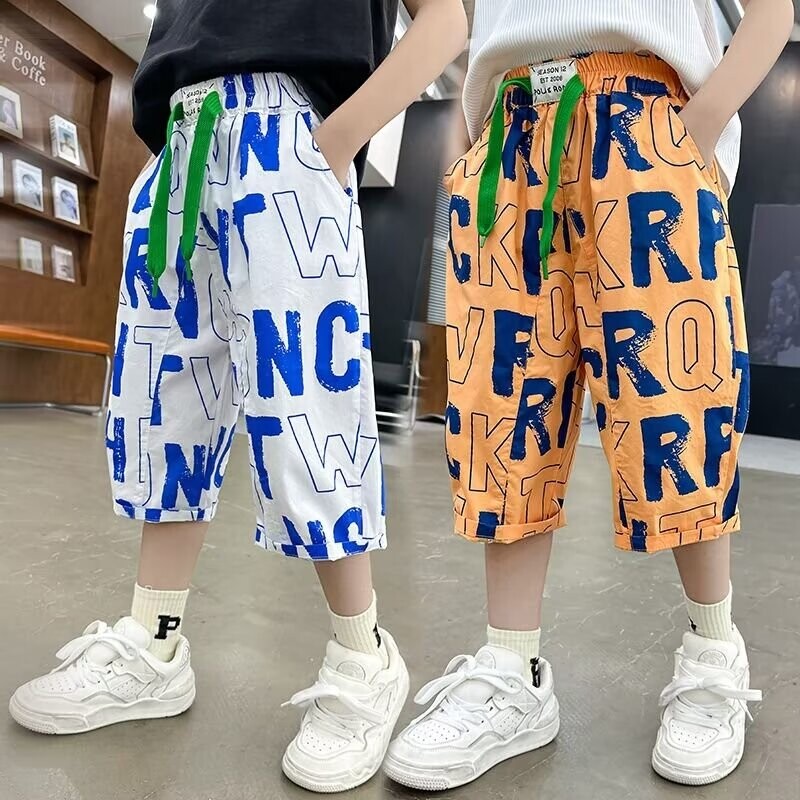 儿童裤子男童运动短裤夏季薄款痞帅风冰丝速干大童沙滩七分裤潮酷