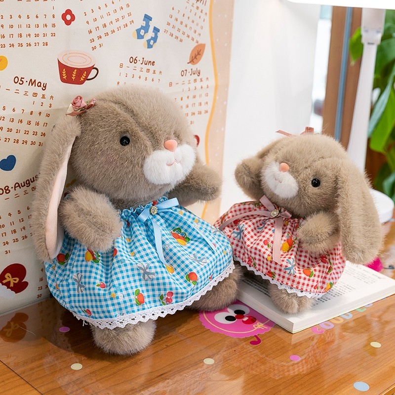 田园兔子毛绒玩偶公仔可爱碎花裙长耳兔布娃娃送儿童陪伴生日礼物