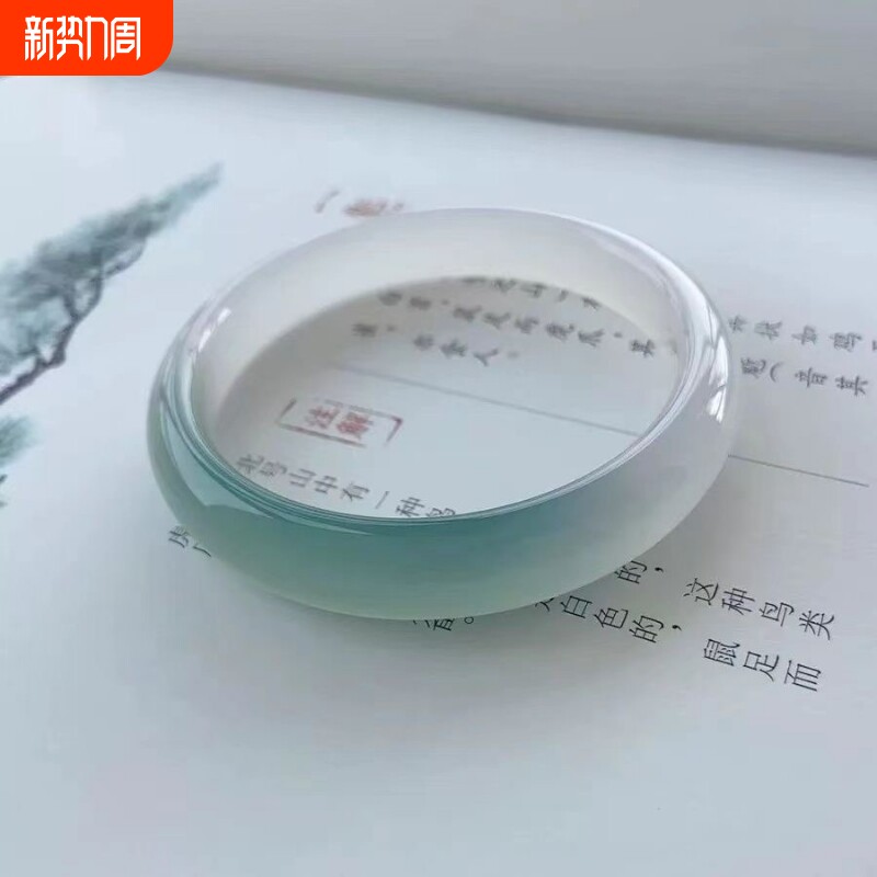 半山半水玛瑙手镯白月光正品高冰油青色玉髓玉镯子女友情人节礼物