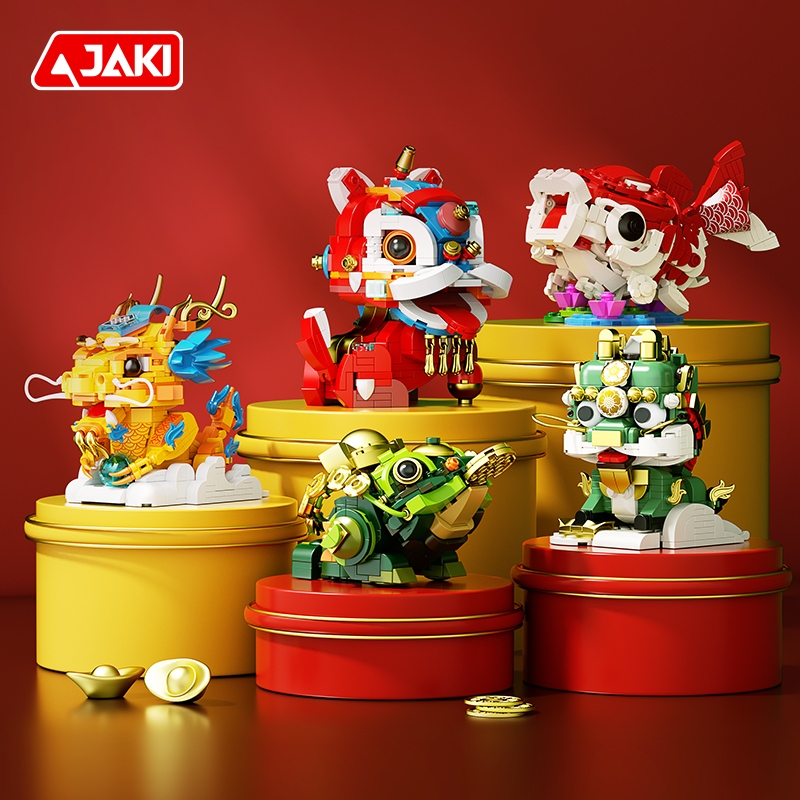 JAKI佳奇国潮神兽醒狮积木玩具
