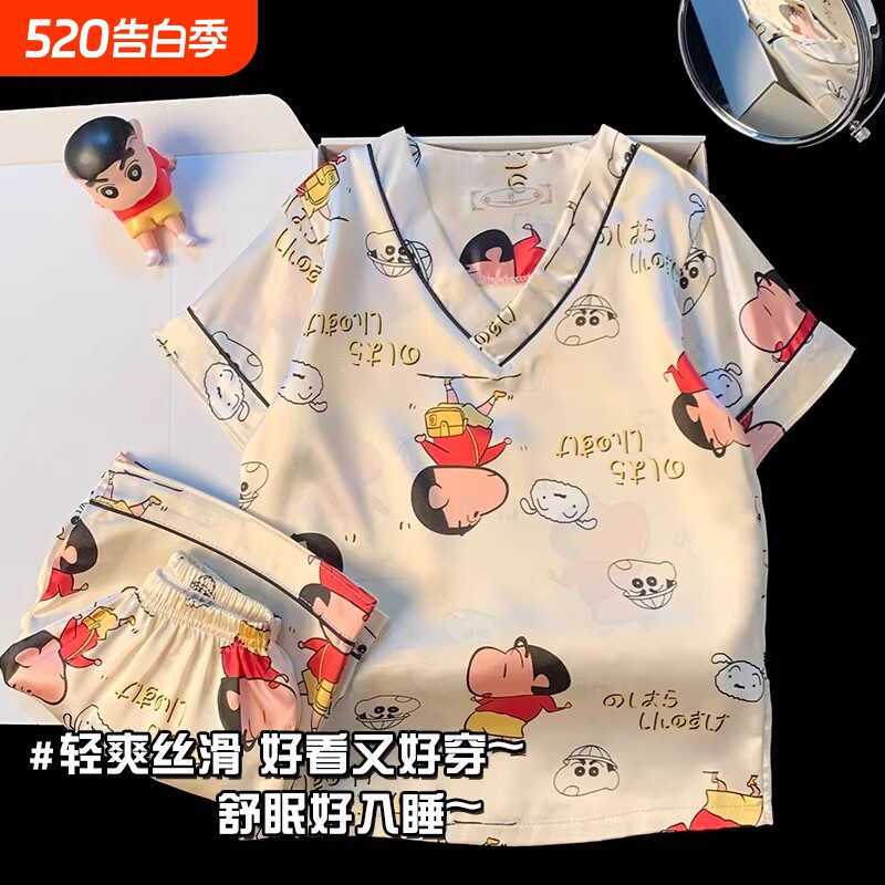 冰丝亲子中大童儿童夏季短袖短裤女孩薄款女童睡衣甜美家居服套装