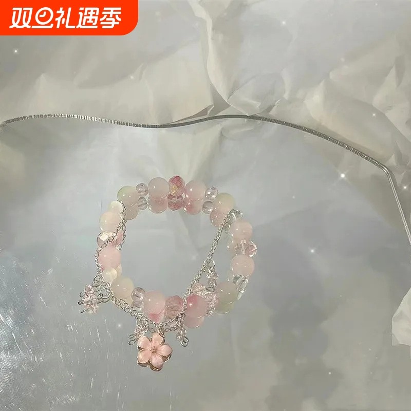 水晶蝴蝶手链学生党高颜值手串儿童女闺蜜友谊仙气人竹节桃花串珠