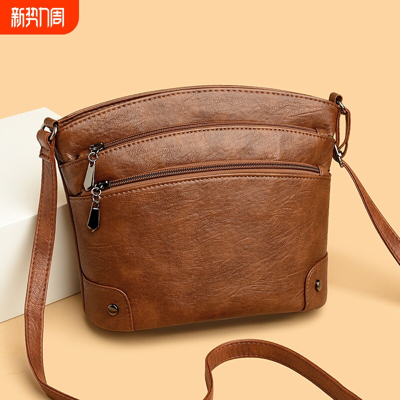 伊布古奇2025新款多层水桶包软皮女士中年妈妈单肩斜挎包休闲红色