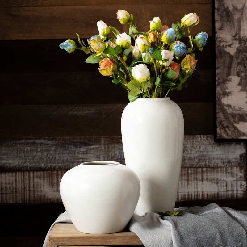 景德镇纯白色北欧复古现代创意家居装饰陶瓷摆件插干花石榴花瓶
