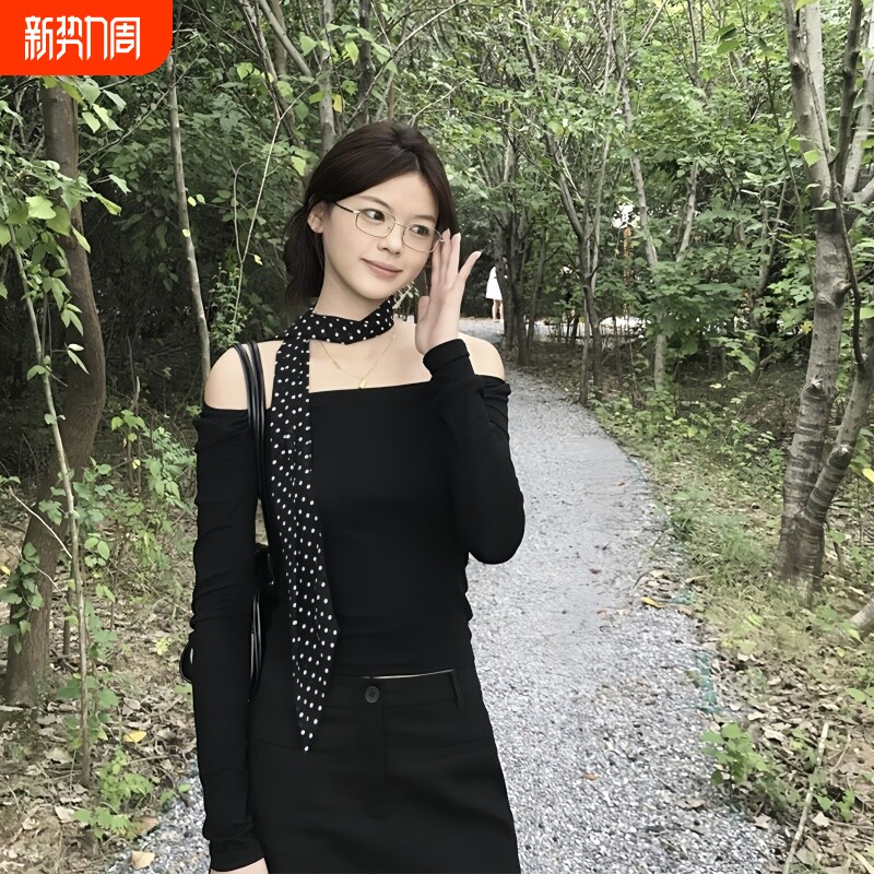 复古系脖黑色波点丝巾女2026新款高级感韩系长条飘带百搭领巾发带