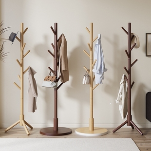 实木衣帽架落地挂衣架客厅办公室房间床头宿舍家用立式 挂衣服架子