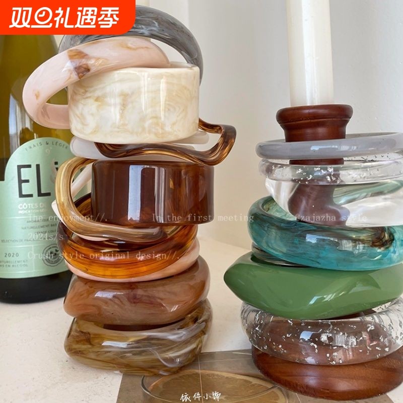 不规则宽边亚克力醋酸手镯女夏复古几何ins小众设计学生闺蜜手饰