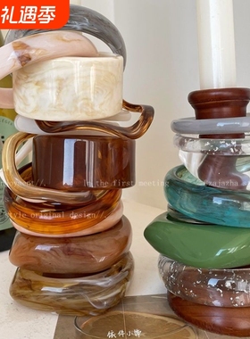 不规则宽边亚克力醋酸手镯女夏复古几何ins小众设计学生闺蜜手饰