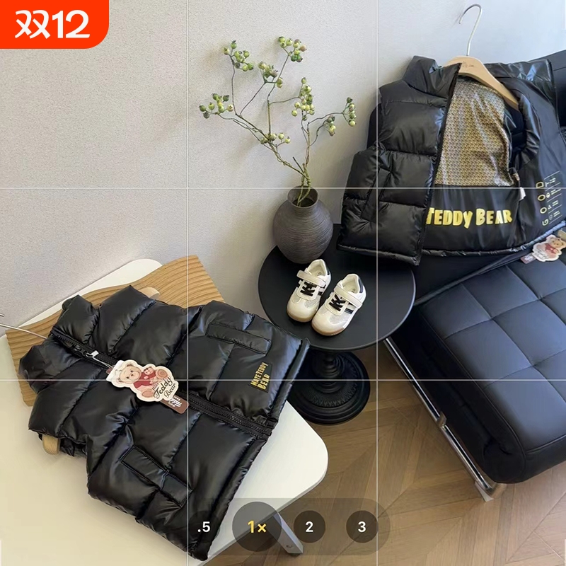 2025卡可鸭时尚休闲秋冬季外穿黑金加厚款中大童儿童马甲黑色