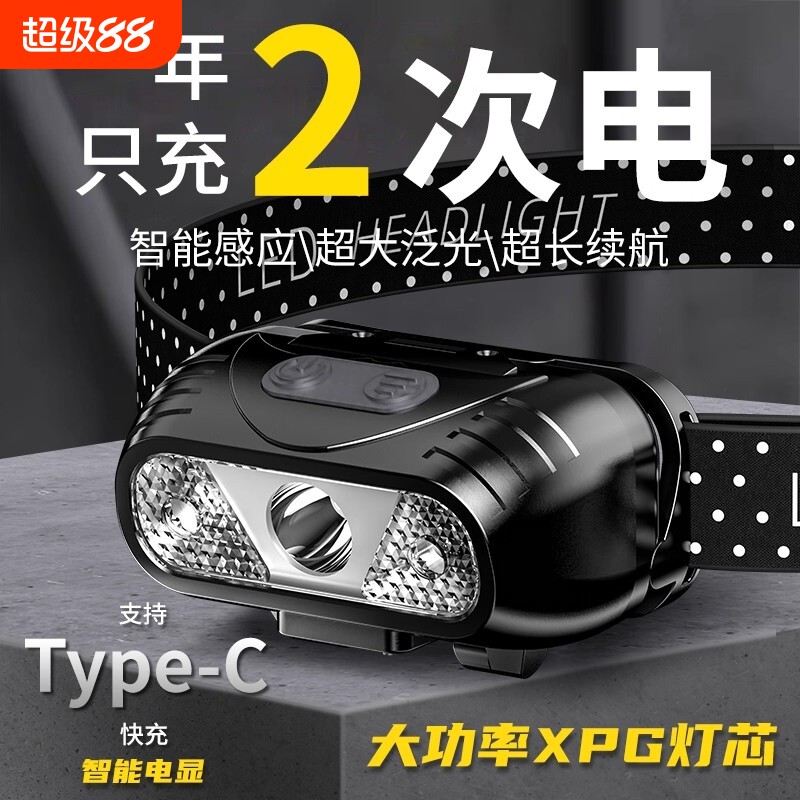 公牛适用头灯2025新款强光超亮头戴式夜钓鱼专用充电户外登山矿灯