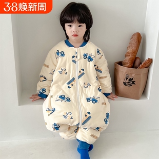 儿童连体睡衣秋冬季防着凉宝宝分腿睡袋夹棉加厚男女童纯棉连身衣